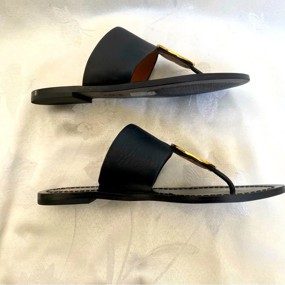 Tory Burch 73193 Patos Black Leather Gold Hardware Women's Sandal Sz 6M - Picture 3 of 10